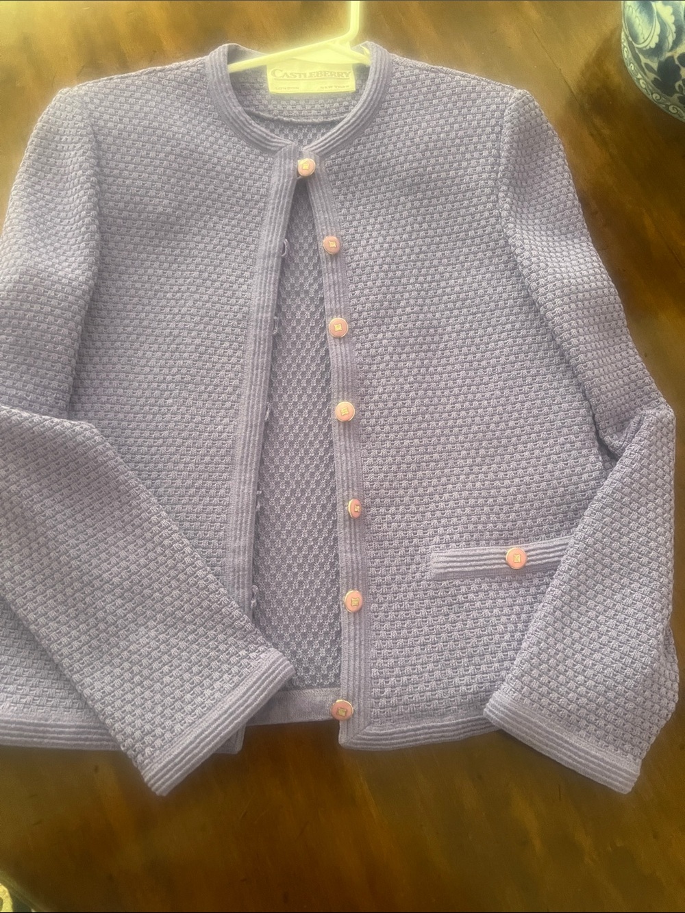 Castleberry of London vintage lilac jacket with pink enamel buttons XS
